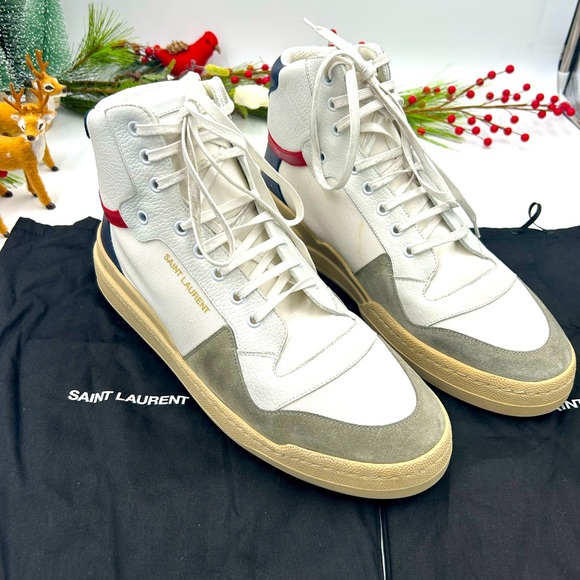Saint Laurent White and Gray High-Top Sneakers - Picture 1 of 9